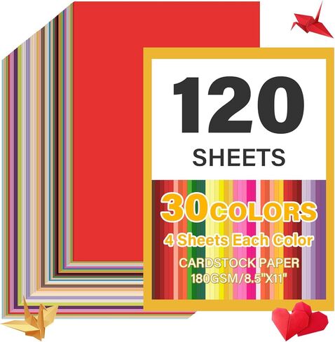 120 ورقة بطاقات ملونة مقاس 8.5 بوصة × 11 بوصة 30 لونًا متنوعًا من ورق البناء ورق طباعة البطاقات للطباعة، ورق البطاقات الملونة، الحرف اليدوية اليدوية، مستلزمات مدارس الأطفال ((180GSM/65LB) in Kuwait