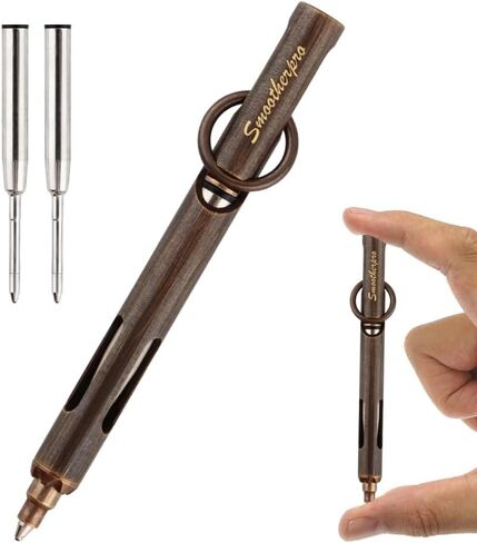 قلم SMOOTHERPRO الصغير، قلم جيب EDC نحاسي مع سلسلة مفاتيح، بطول 80 مم صغير للسفر، المحفظة، يتضمن 2 خراطيش إعادة التعبئة - أسود قديم in Saudi Arabia