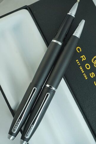 A.T. Cross Cross Matte Black Selectip Gel Ink Medium Point Calais Rollerball Pen and Ballpoint Pen Luxury gift Set in Saudi Arabia