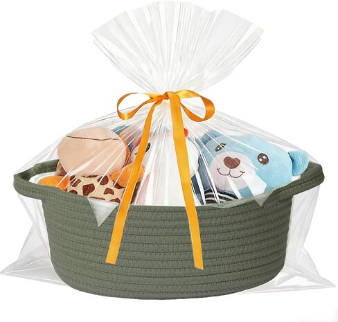 Small gift Basket with Bag and Ribbon Included,Cotton Rope Woven Storage Basket, Pink, Organic Cotton, 12x8x5 Inches, with Handles,Cute Baby Toy Basket in Saudi Arabia