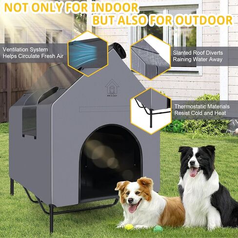 48'' Outdoor Dog Houses for Large Dogs Outside, Weatherproof Large Dogs House with Textilene Elevated Dog Bed, Breathable Dog Tent, Dog House Outdoor X-Large Breed with Windows and Sunshades in Saudi Arabia