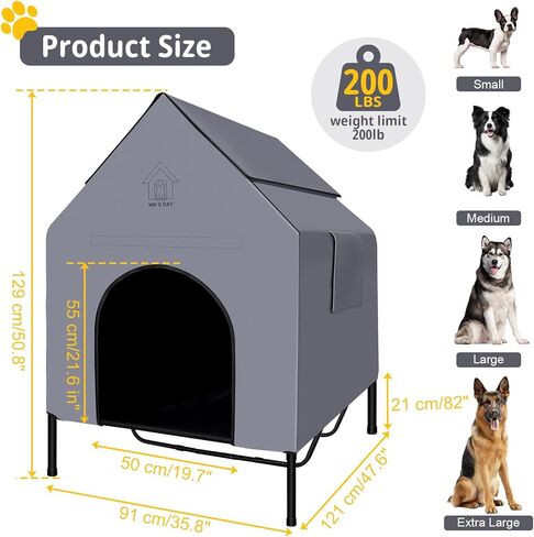 48'' Outdoor Dog Houses for Large Dogs Outside, Weatherproof Large Dogs House with Textilene Elevated Dog Bed, Breathable Dog Tent, Dog House Outdoor X-Large Breed with Windows and Sunshades in Saudi Arabia