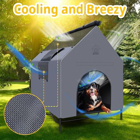 48'' Outdoor Dog Houses for Large Dogs Outside, Weatherproof Large Dogs House with Textilene Elevated Dog Bed, Breathable Dog Tent, Dog House Outdoor X-Large Breed with Windows and Sunshades in Saudi Arabia
