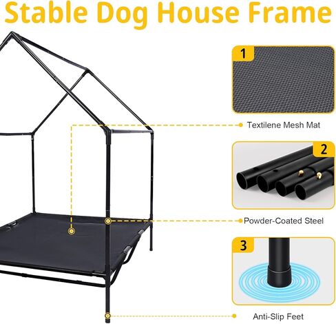 48'' Outdoor Dog Houses for Large Dogs Outside, Weatherproof Large Dogs House with Textilene Elevated Dog Bed, Breathable Dog Tent, Dog House Outdoor X-Large Breed with Windows and Sunshades in Saudi Arabia