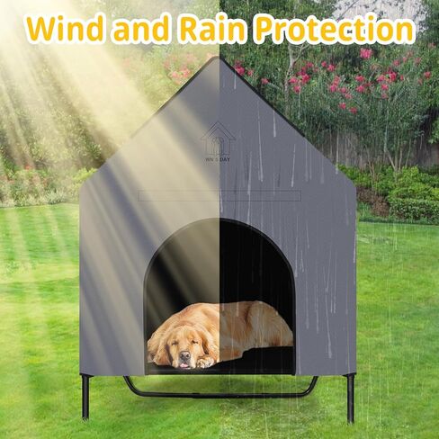 48'' Outdoor Dog Houses for Large Dogs Outside, Weatherproof Large Dogs House with Textilene Elevated Dog Bed, Breathable Dog Tent, Dog House Outdoor X-Large Breed with Windows and Sunshades in Saudi Arabia
