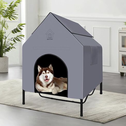 48'' Outdoor Dog Houses for Large Dogs Outside, Weatherproof Large Dogs House with Textilene Elevated Dog Bed, Breathable Dog Tent, Dog House Outdoor X-Large Breed with Windows and Sunshades in Saudi Arabia