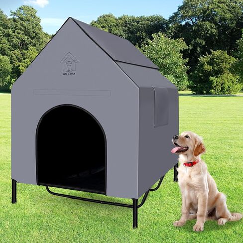 48'' Outdoor Dog Houses for Large Dogs Outside, Weatherproof Large Dogs House with Textilene Elevated Dog Bed, Breathable Dog Tent, Dog House Outdoor X-Large Breed with Windows and Sunshades in Saudi Arabia