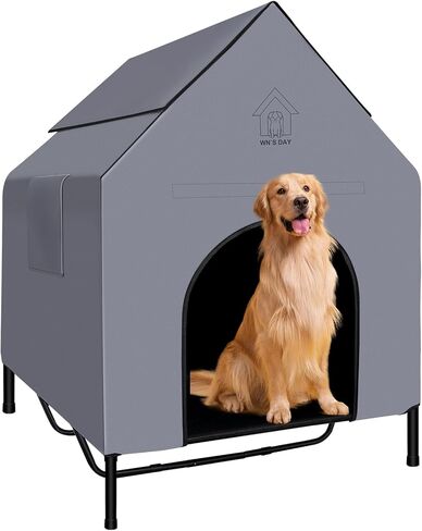48'' Outdoor Dog Houses for Large Dogs Outside, Weatherproof Large Dogs House with Textilene Elevated Dog Bed, Breathable Dog Tent, Dog House Outdoor X-Large Breed with Windows and Sunshades in Saudi Arabia