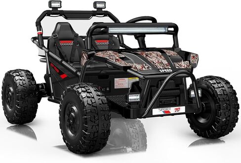 First Ride On 36V Kids Ride On UTV, 2-Seater 400W Electric Car for Kids 6+, 5-8 MPH Speed, 14" EVA Wheels, Metal Frame, Bluetooth Music, Rear Metal Suspension Off-Road Vehicle (Black Camo) in Kuwait