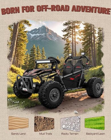 First Ride On 36V Kids Ride On UTV, 2-Seater 400W Electric Car for Kids 6+, 5-8 MPH Speed, 14" EVA Wheels, Metal Frame, Bluetooth Music, Rear Metal Suspension Off-Road Vehicle (Black Camo) in Kuwait