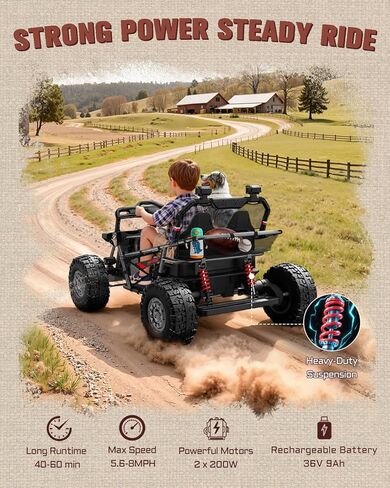 First Ride On 36V Kids Ride On UTV, 2-Seater 400W Electric Car for Kids 6+, 5-8 MPH Speed, 14" EVA Wheels, Metal Frame, Bluetooth Music, Rear Metal Suspension Off-Road Vehicle (Black Camo) in Kuwait