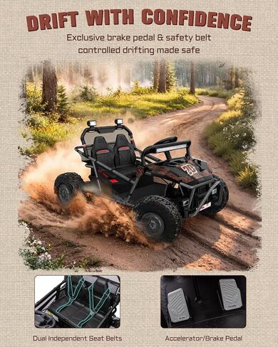 First Ride On 36V Kids Ride On UTV, 2-Seater 400W Electric Car for Kids 6+, 5-8 MPH Speed, 14" EVA Wheels, Metal Frame, Bluetooth Music, Rear Metal Suspension Off-Road Vehicle (Black Camo) in Kuwait