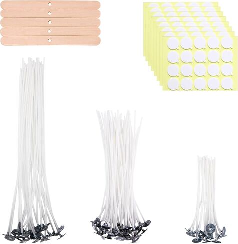 Candle Wick for Candle Making, Wooden 120Pcs 5.0X 0.5 Inch, 60Pcs Iron Stand, 60Pcs Candle Wick Stickers in Saudi Arabia