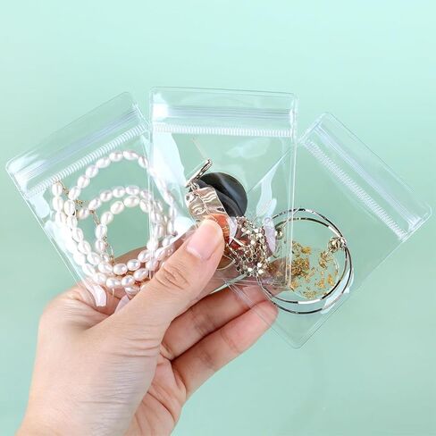 50 PCS PVC Clear Jewelry Organizer, Anti Oxidation Zipper Bag for Packaging Jewelry Rings Earrings, Transparent Poly Pouch for Cookie Candies Snacks Seeds Biscuits Soap Beads Powder, Medium in Saudi Arabia