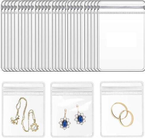 50 PCS PVC Clear Jewelry Organizer, Anti Oxidation Zipper Bag for Packaging Jewelry Rings Earrings, Transparent Poly Pouch for Cookie Candies Snacks Seeds Biscuits Soap Beads Powder, Medium in Saudi Arabia
