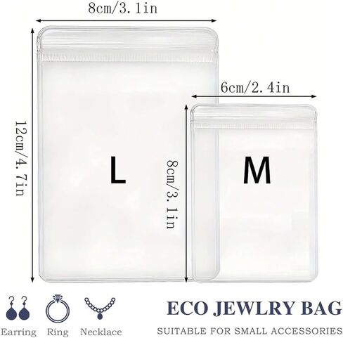 50 PCS PVC Clear Jewelry Organizer, Anti Oxidation Zipper Bag for Packaging Jewelry Rings Earrings, Transparent Poly Pouch for Cookie Candies Snacks Seeds Biscuits Soap Beads Powder, Medium in Saudi Arabia