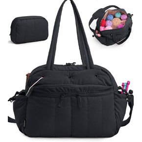 MYBAGZING Stylish Crochet Bag Organizer with Crochet Hook Case, Large Capacity Yarn Bag for Crocheting on The Go, Soft Quilted Crochet Tote with 7 Compartments, Knitting Project Carry-On Travel Gift in Kuwait