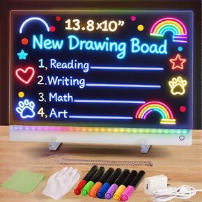 Creative Rewritable Acrylic LED Message Board,LED Drawing Board for Kids, 13.8"X10" Light up Drawing Board with 7 Colored Brushes and a Full Set of Tools, New Glow-in-The-Dark Graffiti Board. in Saudi Arabia