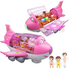 لعبة طائرة للأطفال - ألعاب للأطفال الصغار طائرة هوائية بامب آند جو مع أضواء وأصوات وامضة LED، هدايا عيد ميلاد للأولاد والبنات من سن 3 إلى 8 سنوات (وردي) in Kuwait