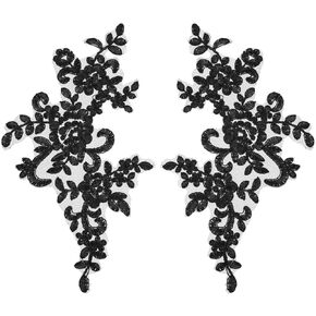 MECCANIXITY 2 حزمة الأزرق الداكن زهرة الدانتيل يزين، 10 × 5 بوصة 3D التطريز الدانتيل التصحيح الخياطة الزينة لحفل الزفاف فستان الزفاف الملابس DIY الحرف اليدوية الديكور in Kuwait