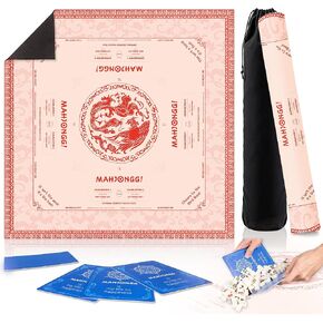 سجادة HWZ Mahjong مع 4 خلاطات بلاط احترافية وحقيبة تخزين، 31.5 × 31.5 بوصة، بساط لعب مقاوم للماء بسمك 3.5 ملم لتقليل الضوضاء من أجل لعبة Mahjong الأمريكية، والبطاقات والمزيد، أزرق داكن in Kuwait