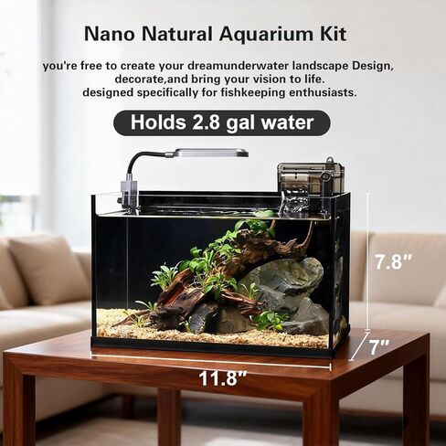 Glass Fish Tank Kit,2.8 Gallon Fish Tank,Small Aquarium, Ultra-Clear Nano Aquarium,Betta Fish Tank,Small Fish Tank,Aquarium Starter kit,Desktop Fish Tank,with Light and Filter in Saudi Arabia