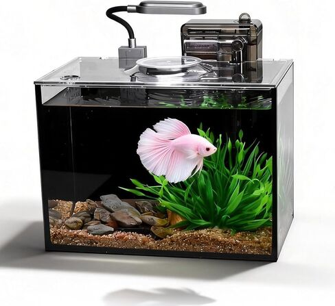 Betta Fish Tank,Aquarium Starter kit,2.8 Gallon Fish Tank Kit,Small Aquarium,Small Fish Tank,Ultra-Clear Nano Aquarium with Light,Filter,Cobblestone,Sand and Artificial Plants in Saudi Arabia