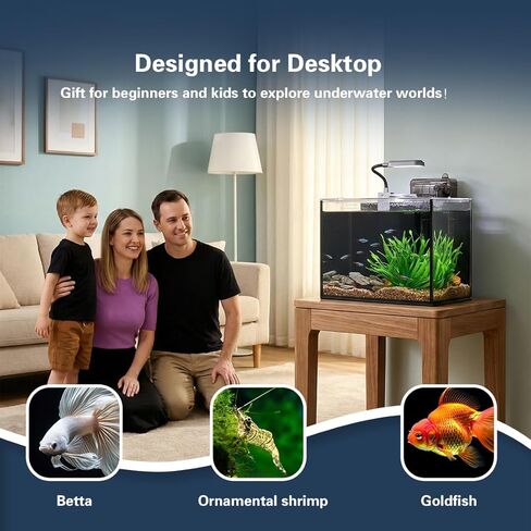Betta Fish Tank,Aquarium Starter kit,2.8 Gallon Fish Tank Kit,Small Aquarium,Small Fish Tank,Ultra-Clear Nano Aquarium with Light,Filter,Cobblestone,Sand and Artificial Plants in Saudi Arabia