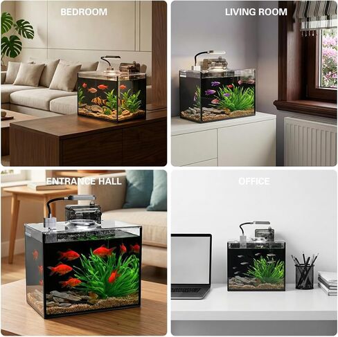 Betta Fish Tank,Aquarium Starter kit,2.8 Gallon Fish Tank Kit,Small Aquarium,Small Fish Tank,Ultra-Clear Nano Aquarium with Light,Filter,Cobblestone,Sand and Artificial Plants in Saudi Arabia