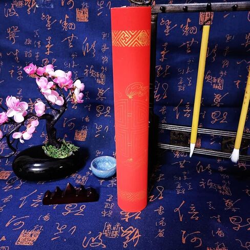KYMY Chinese Red Xuan Paper Roll, Spring Festival Asian Blank Calligraphy Rice Paper- 34cm x 20m, Golden Point Door Chunlian Duilian Scrolls Couplets for Asian Vietnamese Korea Lunar New Year 对联春联纸 in Saudi Arabia