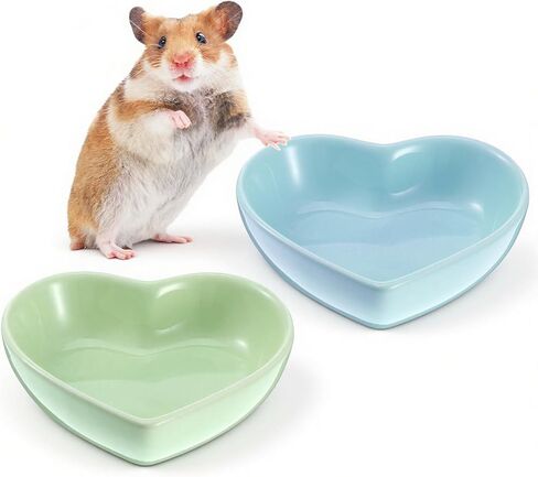 2 PCS Hamster Ceramic Food Bowl, Anti-Turning Heart Hamsters Food Water Dish, Ceramic Pet Bowls for Guinea Pig Gerbil Hedgehog Rat Rodent Bunny Parrots (Green, Blue) in Saudi Arabia