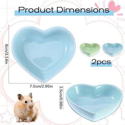2 PCS Hamster Ceramic Food Bowl, Anti-Turning Heart Hamsters Food Water Dish, Ceramic Pet Bowls for Guinea Pig Gerbil Hedgehog Rat Rodent Bunny Parrots (Green, Blue) in Saudi Arabia