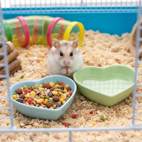 2 PCS Hamster Ceramic Food Bowl, Anti-Turning Heart Hamsters Food Water Dish, Ceramic Pet Bowls for Guinea Pig Gerbil Hedgehog Rat Rodent Bunny Parrots (Green, Blue) in Saudi Arabia