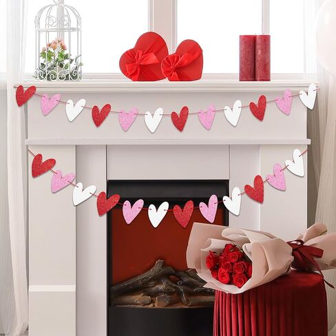 tifeson 4 حزمة بريق القلب إكليل راية، لا DIY، زينة عيد الحب، أحمر وردي أبيض ورقة القلب راية لعيد الحب المنزل عباءة جدار طاولة الزفاف المشاركة الذكرى السنوية ديكور Galentines in Saudi Arabia