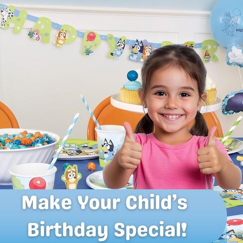 Bluey Birthday Banner and 6 Hanging Swirls | Bluey Birthday Decorations | Party Supplies | Officially Licensed in Saudi Arabia