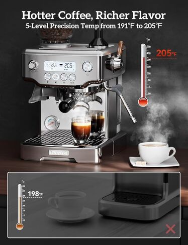ماكينة اسبريسو، ماكينة اسبريسو احترافية 4 في 1 مقاس 58 ملم مع مطحنة وضبط 5 درجات حرارة وصانعة اسبريسو مدمجة 15 بار مع رغوة حليب قوية، لمسة واحدة امريكانو/اسبريسو، ستانلس ستيل in Kuwait