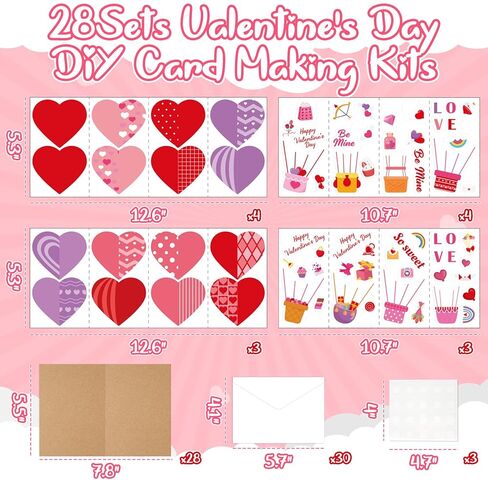 80UncleKimby 28 مجموعة من بطاقات عيد الحب اليدوية، مجموعة أدوات صنع بطاقات القلب ثلاثية الأبعاد مع مغلفات وقلوب المحادثة والفنون والحرف اليدوية في الفصل الدراسي ومستلزمات الحفلات in Kuwait