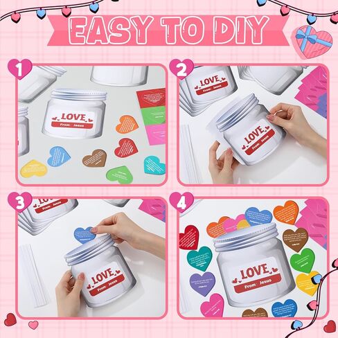 eaasty 24 مجموعات عيد الحب المسيحي DIY الحرفية مجموعات يسوع أحبك بطاقات القلب ميسون الجرار ورقة الحرف الدينية الكتاب المقدس عيد الحب تبادل الهدايا للفصول الدراسية الأحد مدرسة الكنيسة الأنشطة الكاثوليكية in Kuwait