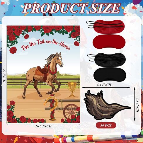 Civaner 33 Pcs Derby Decorations Pin The Tail on The Horse Game Kit with 1 Poster 30 Horse Tails & 2 Polyester Eye Masks Party Games for Derby Western Cowboy Party Supplies in Saudi Arabia