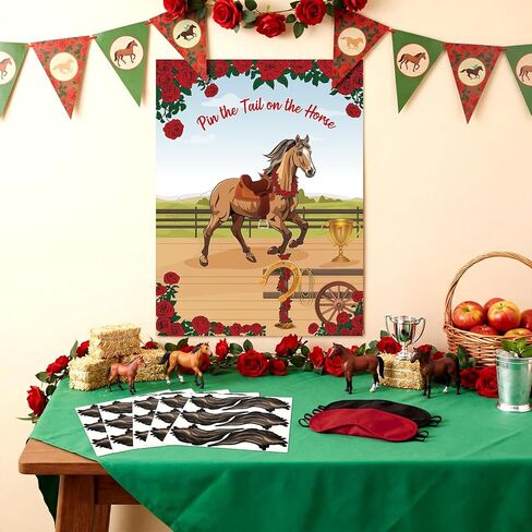 Civaner 33 Pcs Derby Decorations Pin The Tail on The Horse Game Kit with 1 Poster 30 Horse Tails & 2 Polyester Eye Masks Party Games for Derby Western Cowboy Party Supplies in Saudi Arabia