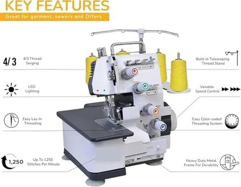 Sewing Machines, Overlocker Sewing Machine,Semi-Industrial Sergers & Overlock Machines w/Metal Frame,3-4 Serger Thread Capability in Saudi Arabia