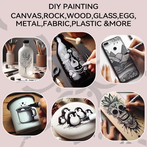 TRANSON 4 Black and 4 White Paint Markers Bold and Fine Dual-tip Acrylic Paint Marker Set for Rock Painting Glass Canvas Wood Leather Ceramic Painting in Kuwait