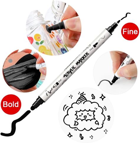 TRANSON 4 Black and 4 White Paint Markers Bold and Fine Dual-tip Acrylic Paint Marker Set for Rock Painting Glass Canvas Wood Leather Ceramic Painting in Kuwait