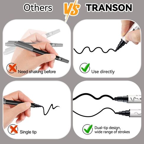 TRANSON 4 Black and 4 White Paint Markers Bold and Fine Dual-tip Acrylic Paint Marker Set for Rock Painting Glass Canvas Wood Leather Ceramic Painting in Kuwait