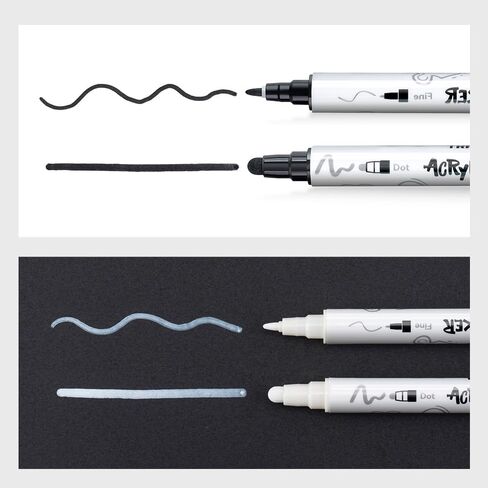 TRANSON 4 Black and 4 White Paint Markers Bold and Fine Dual-tip Acrylic Paint Marker Set for Rock Painting Glass Canvas Wood Leather Ceramic Painting in Kuwait