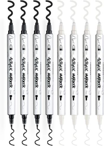 TRANSON 4 Black and 4 White Paint Markers Bold and Fine Dual-tip Acrylic Paint Marker Set for Rock Painting Glass Canvas Wood Leather Ceramic Painting in Kuwait