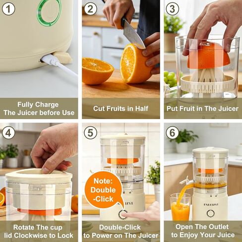 عصارة حمضيات كهربائية، عصارة برتقال قابلة لإعادة الشحن مع USB-C، عصارة عصير ليمون محمولة للبرتقال والليمون والجريب فروت، سهلة التنظيف والاستخدام، إنتاجية عالية للعصير، تشغيل بلمسة واحدة in Kuwait