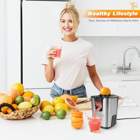 عصارة حمضيات كهربائية من الفولاذ المقاوم للصدأ - عصارة برتقال بقدرة 40 وات مع فوهة قابلة للتعديل مضادة للتنقيط ومخاريط لليمون والليمون الحامض والجريب فروت - عصارة عكسية تلقائية لعصير الفاكهة الطازجة in Kuwait