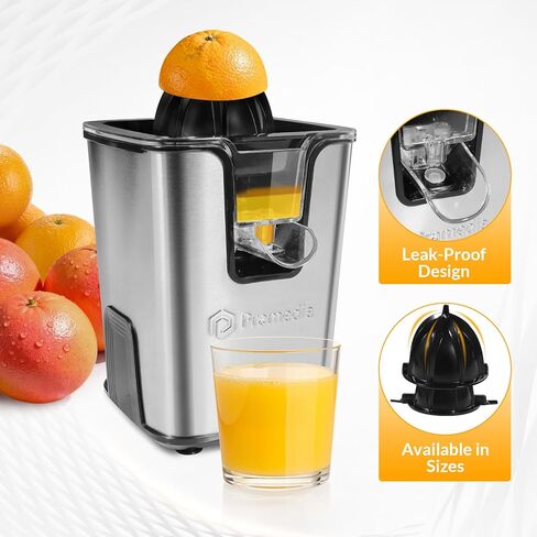 عصارة حمضيات كهربائية من الفولاذ المقاوم للصدأ - عصارة برتقال بقدرة 40 وات مع فوهة قابلة للتعديل مضادة للتنقيط ومخاريط لليمون والليمون الحامض والجريب فروت - عصارة عكسية تلقائية لعصير الفاكهة الطازجة in Kuwait