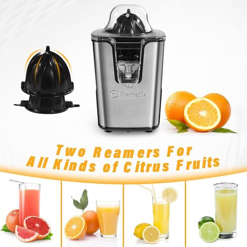 عصارة حمضيات كهربائية من الفولاذ المقاوم للصدأ - عصارة برتقال بقدرة 40 وات مع فوهة قابلة للتعديل مضادة للتنقيط ومخاريط لليمون والليمون الحامض والجريب فروت - عصارة عكسية تلقائية لعصير الفاكهة الطازجة in Kuwait